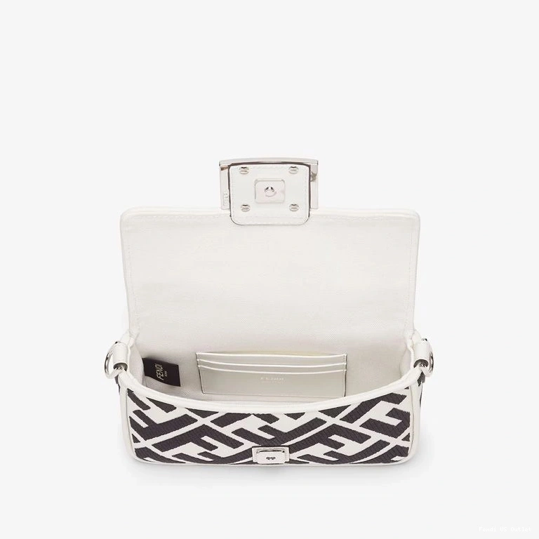 Affordable HOT Motif Bag Black FF Baguette Fendi White Canvas Mini In 0726